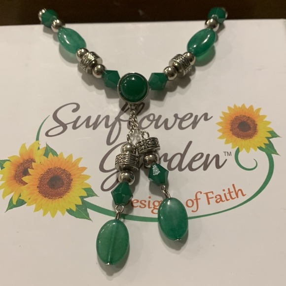 ♥️ Sale! 3for$15! Sunflower Garden silvertone green bead jewelry set NIB - Picture 6 of 6
